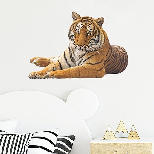Miniatura 3 de Boodecal Adhesivo decorativo de vinilo para decoración de habitación de niños, selva y selva de tigre acostado, decoración de vinilo para niños,