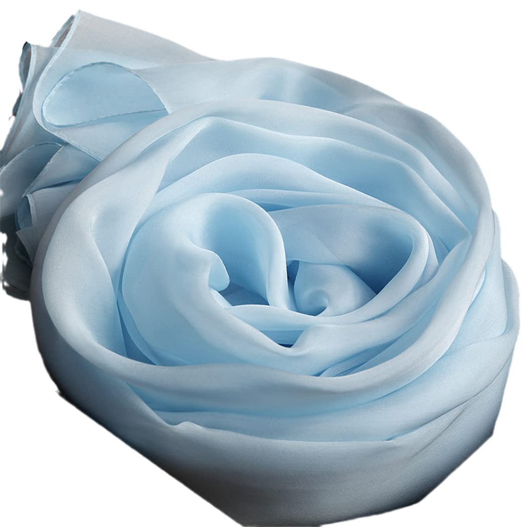 Sciarpa di Seta Sky Blauw, Vera Sciarpa da Donna in Chiffon Naturale, Lunga, Tinta Unita (Leggera 250 x 65 cm)