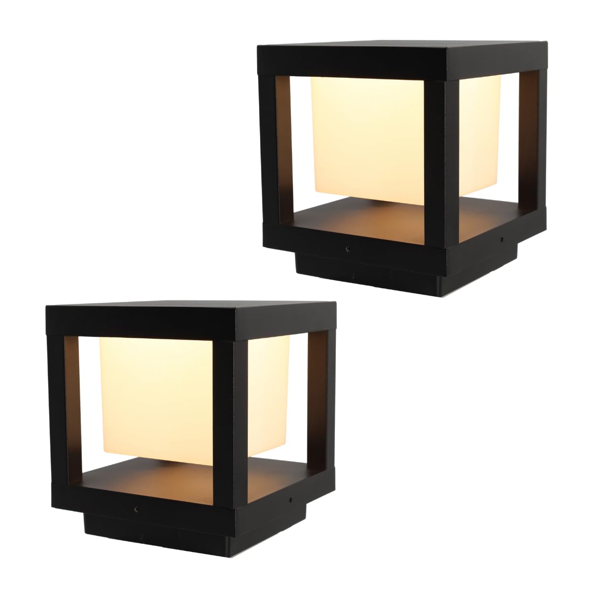 Jandei - 2 x Lámpara LED Exterior Cuadrada 16W, 3000K Luz Cálida, IP65 Resistente al Agua y Polvo, 240V, Diseño Moderno en Cubo Negro para Jardín, Terraza, Patio y Caminos