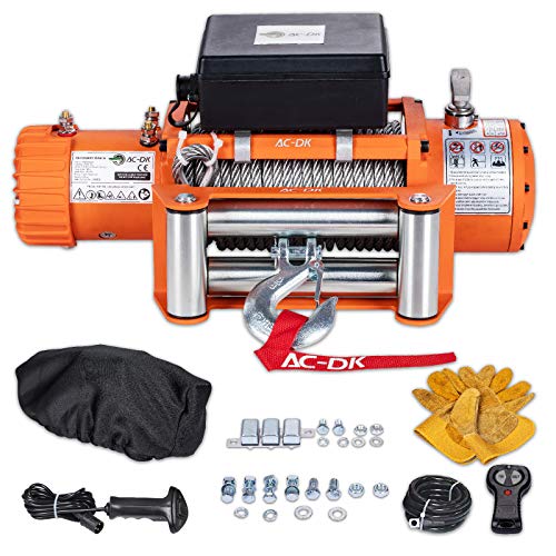 AC-DK 9500 lb Electric Winch Kit, 12V Waterproof IP67 Truck Winch with Steel Cable Rope, Excellent Towing Winch Come with Overload Protection, Wire Remote Control and 2 Wireless Remote Controls