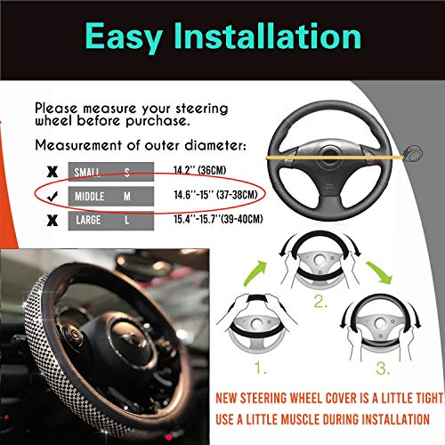 PINCTROT Bling Bling Comfy Steering Wheel Cover with Jumbo Crystal Rhinestones, Anti-Slip Diamond Leather, Universal 15 Inch (Black) by PINCTROT - Image 6