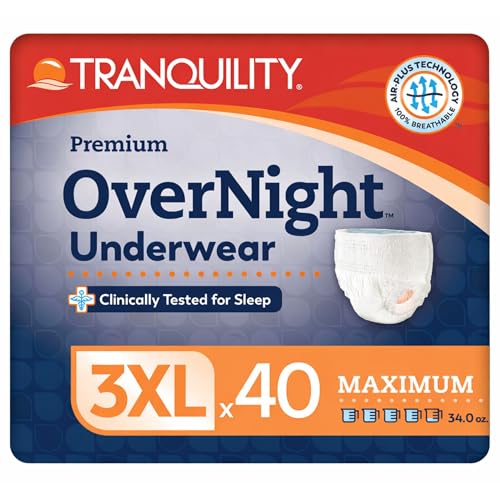 Tranquility Premium Overnight Disposable Absorbent Underwear (40 Count) - XXXL, 75-95 in. Waist - Maximum Absorbency, All-Night Sleep, Breathable Comfort, Adult Diapers