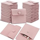 Bonuci Microfiber Jewelry Pouch 8x8cm, Jewelry Packaging Bag Luxury Small Gift Bags Package Snap Button with Divider Microfiber Bag for Bracelet Necklace Packaging(Pink,40 Pcs)