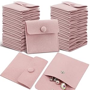 Microfiber Jewelry Pouch 8x8cm, Jewelry Packaging Bag Luxury Small Jewelry Gift Bags Package Snap Button with Divider Microfiber Bag for Bracelet Necklace Packaging