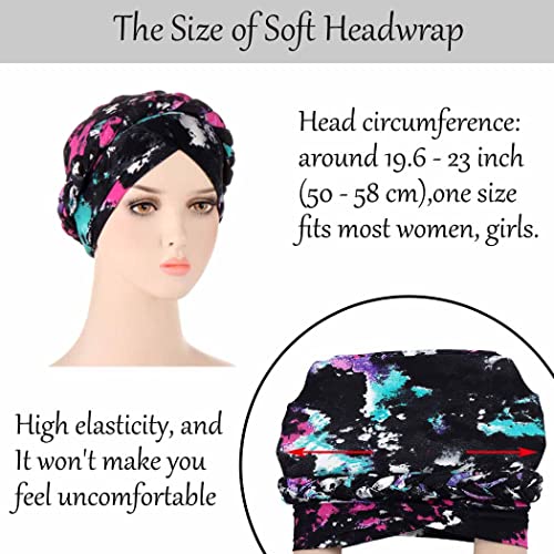 Woeoe Braid Beanie Cap Headwraps Tie Dye Floral Head Scarf Stretch Pre-Tied Breathable Head Turbans(Pack Of 2) #TOP1
