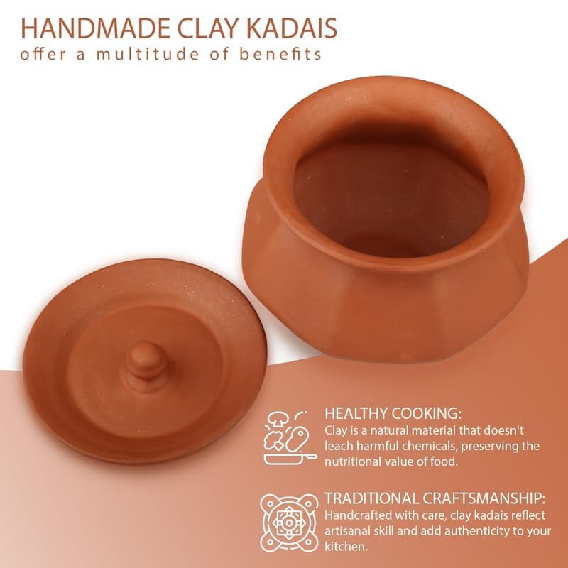 Image of Bhanvi 500ml Unpolished Clay Curd Pot for Dahi, Sprouts & Serving | Terracotta Mitti Handi | Handmade Yogurt Bowl with Lid | Natural Earthen Bowl for Kitchen & Dining (Phal, 500 ml)
