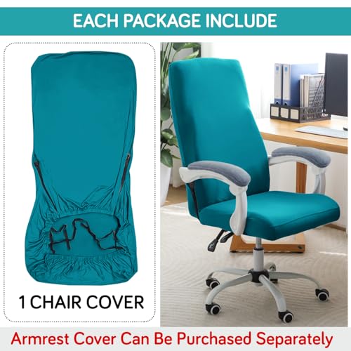 Image of HOKIPO Office Chair Cover for Executive Chair (High-Back) - 140 GSM Stretchable Fabric - Anti-Slip & Washable - Fits Tall & Big Office Chairs, Dark Cyan (AR-6204-DCYN)