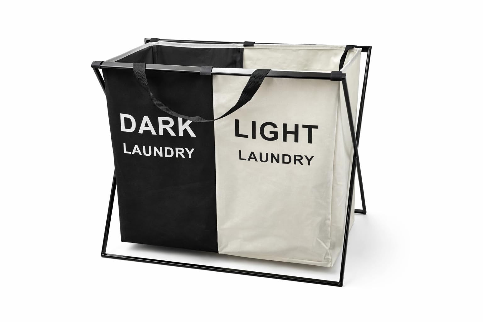 Collapsible Laundry Basket with X-Frame Stand, Foldable Washing Hamper with 2 or 3 Compartments, Washable Clothes Organiser for Bedroom, Bathroom, Utility Room Storage (2 compartment laundry basket)