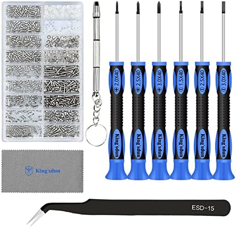 Kingsdun Eyeglass Repair Kits, Eye Glasses Repairing Set with Precision Phillips Flat Head Screwdriver & 1200PCS Screws, Curved Tweezers for Sunglasses, Spectacles & Watch Clock