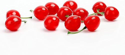 Miniatura 6 de SPENCER Paquete de 30 cerezas falsas de cereza artificial, modelo de frutas falsas, cerezas de simulación para el hogar, cocina, mesa, fiesta,