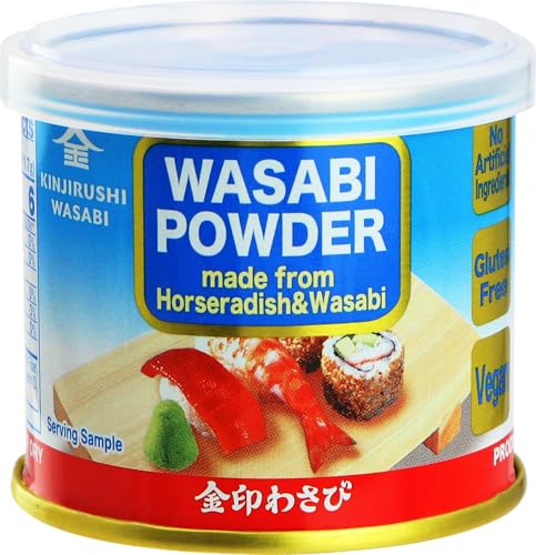 Kinjirushi Japanese Wasabi Powder made with Horseradish Powder and Wasabi- 0.88 oz (25g)/Wasabia Japonica/Gluten Free/Vegan/Spicy/Shelf Stable - Great for Sushi, Sashimi, Mayonnaise, Sauces, Homemade Dressings and Ranch Dressing.