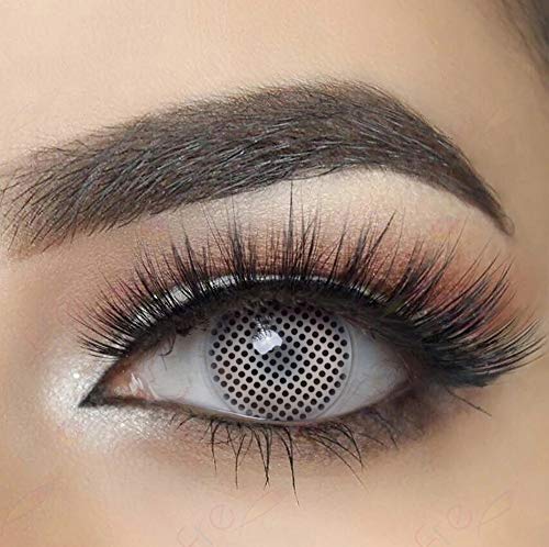 MYSA LENS® Lentilles De Contact De Couleur Fantaisie Crazy Lens Cosplay Halloween Yeux Mesh Blanc White Screen White Mesh Etui Offert 12 Mois sans correction