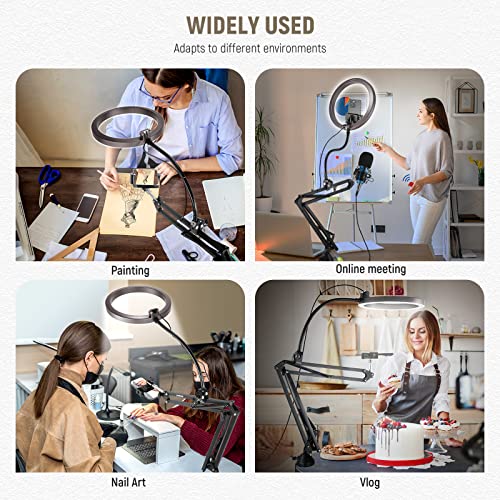 Neewer Desk Ring Light Overhead Camera Mount Kit With Flexible Tube, 10W 10" Ringlight With Table Boom Arm Overhead Phone Holder For Video Recording Live Streaming Cooking Drawing Makeup Nail, Rp-10H #TOP7
