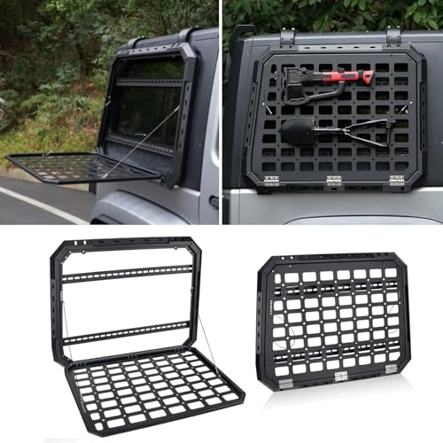 Multifunctional Rear Window Storage Panel Compatible with 2007-2018 Jeep Wrangler JK 4 doors Openable Design Tactical Molle Platform for Tools, Gear & Accessories Durable Modular Storage Solution，2pc