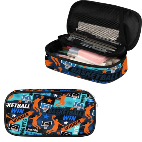 Image of Pardick Basketball Graffiti Big Capacity Pencil Case Pencil Pouch with Zipper, Pen Marker Stationery Bag Art Supply Storage Organizer Box Portable Stationery Storage Bag Pen Holder for Boys Girls