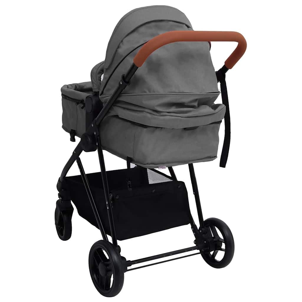 Passeggino combinato 2 in 1, grigio chiaro, nero, acciaio, con sedile regolabile, cintura di sicurezza a 5 punti, pieghevole, passeggino leggero e pieghevole, per passeggino dalla nascita, passeggino