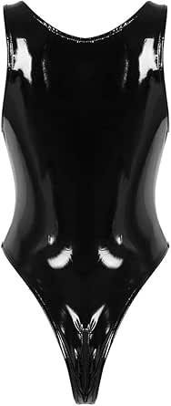 Agoky Women's One-Piece Wet Look Patent Leather Tank Leotard Bodysuit Teddy Nightwear