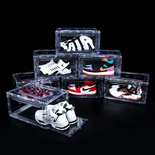 Aohmpt 12 Pack Shoe Box,Drop Front Shoe Box,Clear Plastic Stackable Sneaker Box,Shoe Containers With Magnetic Door,Acrylic Shoe Display Case,Sneaker Storage Bins #TOP1