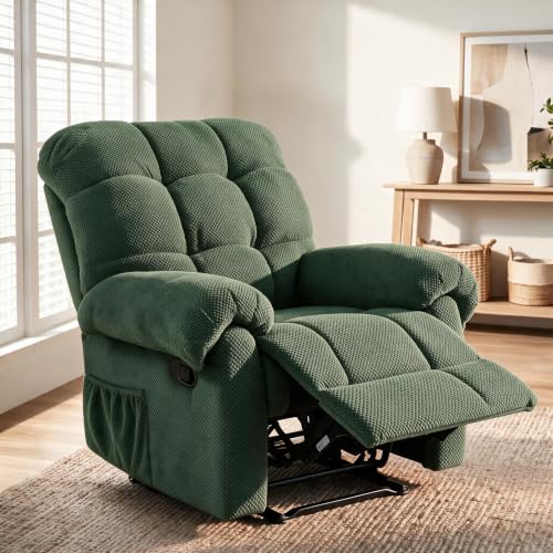 Image of Oversized Manual Recliner Chair with Side Pockets for Home, Green
