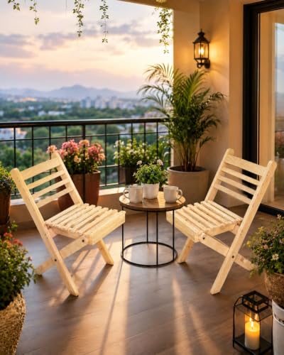 Talha Art&Craft Solid Wood Foldable Chair Set of 2 for Living Roo...