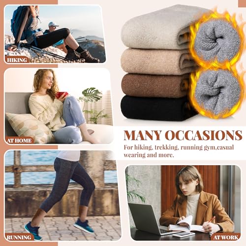 Image of Velice Wool Socks for Women Merino Wool Boot Hiking Thick Thermal Warm Winter Crew Cushion Cozy Work Socks 5 Pairs