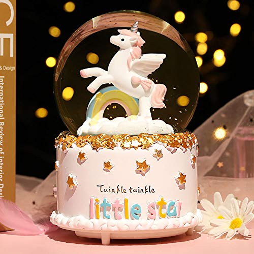 YONGYAN Rainbow Unicorn Musical Snow Globes for Girlfriend Water Globe Winter Glitter Art Crystal Ball
