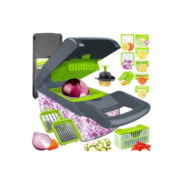 Pro-Series 16-in-1 Vegetable Chopper w/Container, Cheese Grater Hand Crank, Box Mandoline Slicer Food Cutter Shredder Mandolin for Veggie Onion Salad Fruit Potato (Kitchen Gadget & Essential)