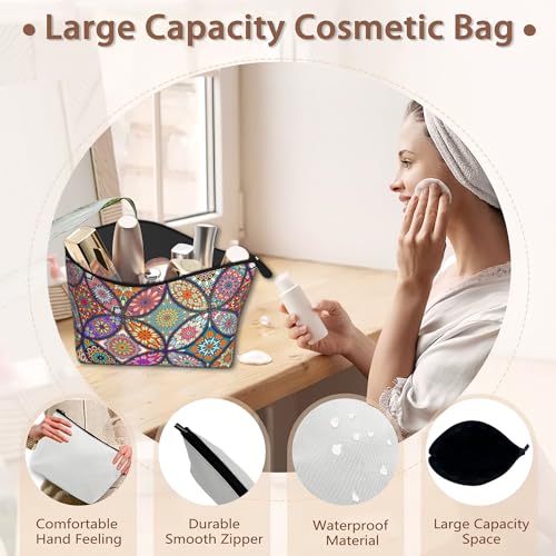 Boho Mandala Travel Makeup Bag,Vintage Flower Cosmetic Bags Small Waterproof Zipper Women Purse Mini Portable Traveling Organizer Pouch for Ladies Thanksgiving Gifts4