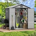 6x6 FT Plastic Outdoor Storage Shed, Easy Assembly Resin Shed with Floor Lockable Shed with Double Doors for Your Backyard Garden Patio Lawn
