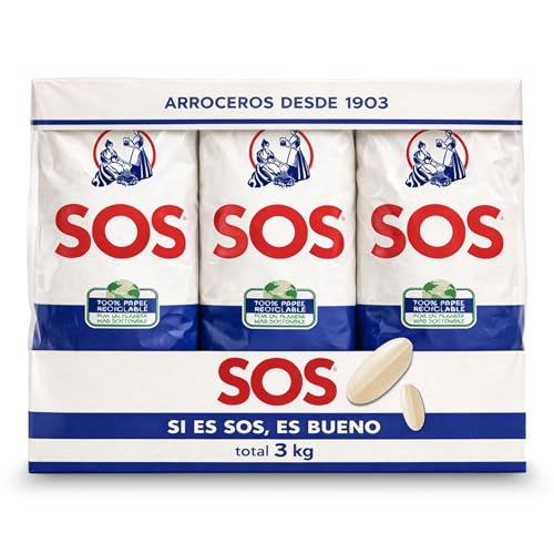 Arroz SOS Redondo, Arroz blanco, arroz de grano redondo, Arroceros desde 1903, Tiempo de cocción 13 minutos, el arroz que tienes de toda la vida en tu casa, Contiene 3 unidades de 1 Kg