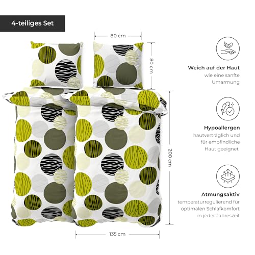 Parure de lit 135x200 coton doux comprenant 2 housses de couette et 2 taies 80x80