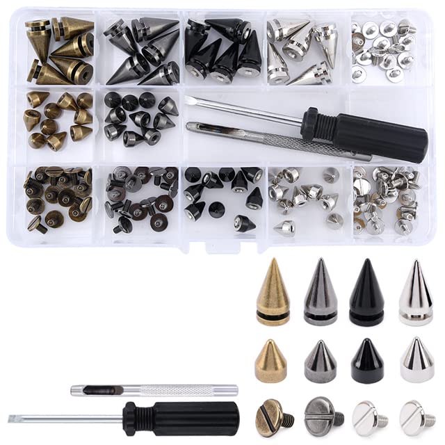 Juego de remaches de botón Punk hechos a mano, tachuelas de cono, ropa, clavos, tornillo artesanal, remaches de ropa Punk geniales para artesanía de cuero-2 tipos de color de metal