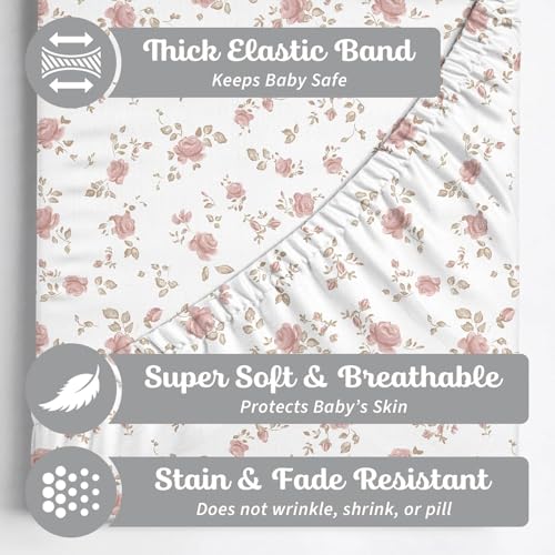 Image of Sorrel + Fern Baby Changing Pad Cover 2-Pack for Girls (Juliette) - Premium Fitted Sheets Baby Diaper Changing Table Cover - Buttery Soft Cotton Blend