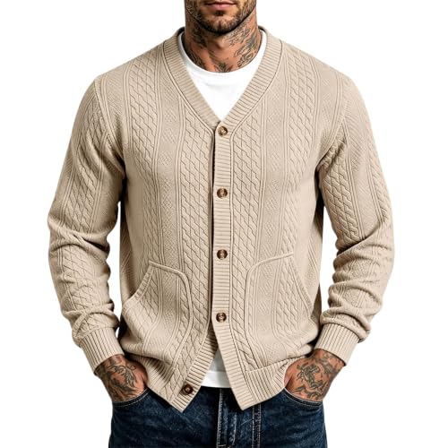 Beessbest Mens Cardigan Sweater Jacquard Button Down Long Sleeve Jackets
