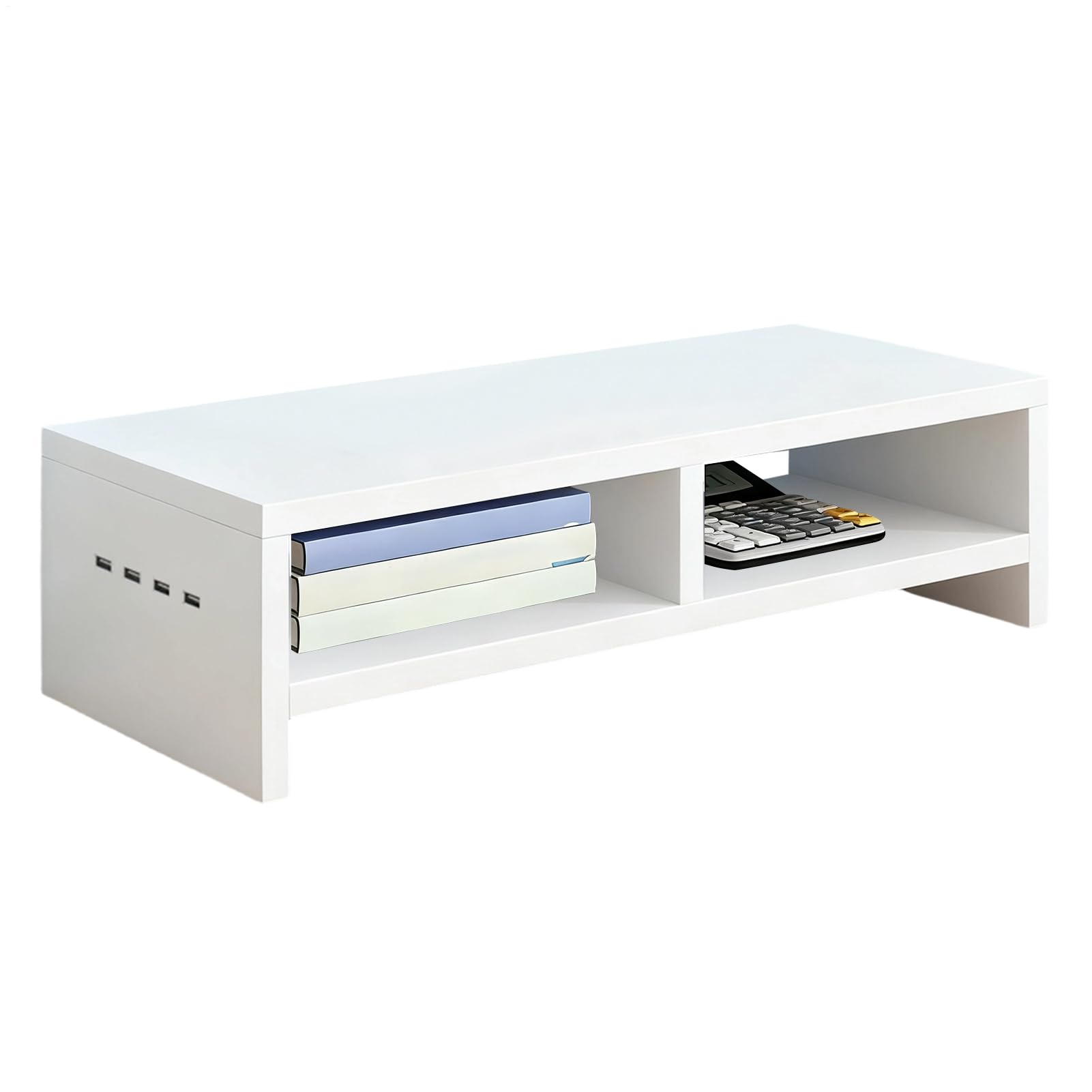 Sollevatore per monitor per computer a 2 strati con 4 porte USB, antiscivolo, supporto per stampante da ufficio con spazio di archiviazione, per computer portatile, elettronica, casa, ufficio, studio,
