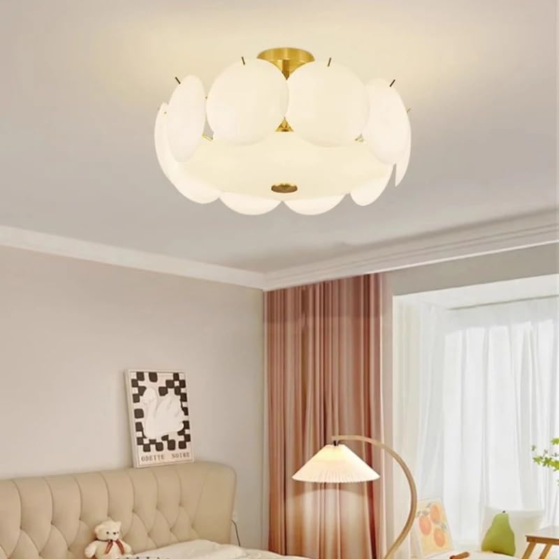 Lustre plafonnier nordique en verre crème 5 lampes 40cm pour décoration maison