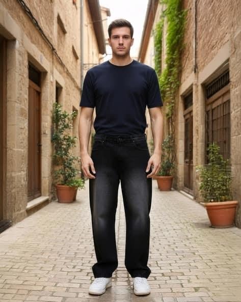 Image of M Q Denim Men Loose Fit Denim Jeans | Whisker Spray | Mid Rise & Pure Cotton | Daily Casual Wear
