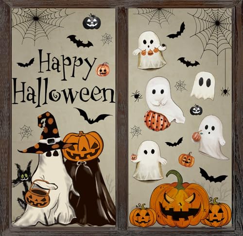 Whaline 6 Sheets Halloween Window Clings Vintage Ghost Evil Pumpkin...