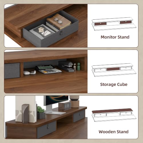 Image of TIQLAB 48 * 24 inch Standing Desk with Two Drawers&Top Shelf, Black Walnut