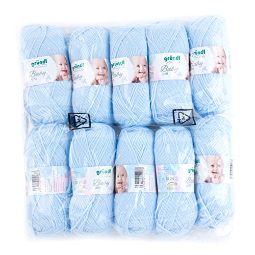 Gründl 3458 Baby Plain Wool, 70% polyester 30% Polyamide, Pastel Blue, 35 x 32 x 8 cm