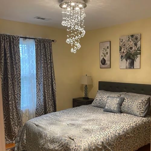 Image of K9 Crystal Chandelier, Flush Mount Ceiling Light, Modern LED Light Fixture, Dining Room Bedroom Kitchen Entryway Foyer Light of 5 Lights, Spiral Shape, 29in High