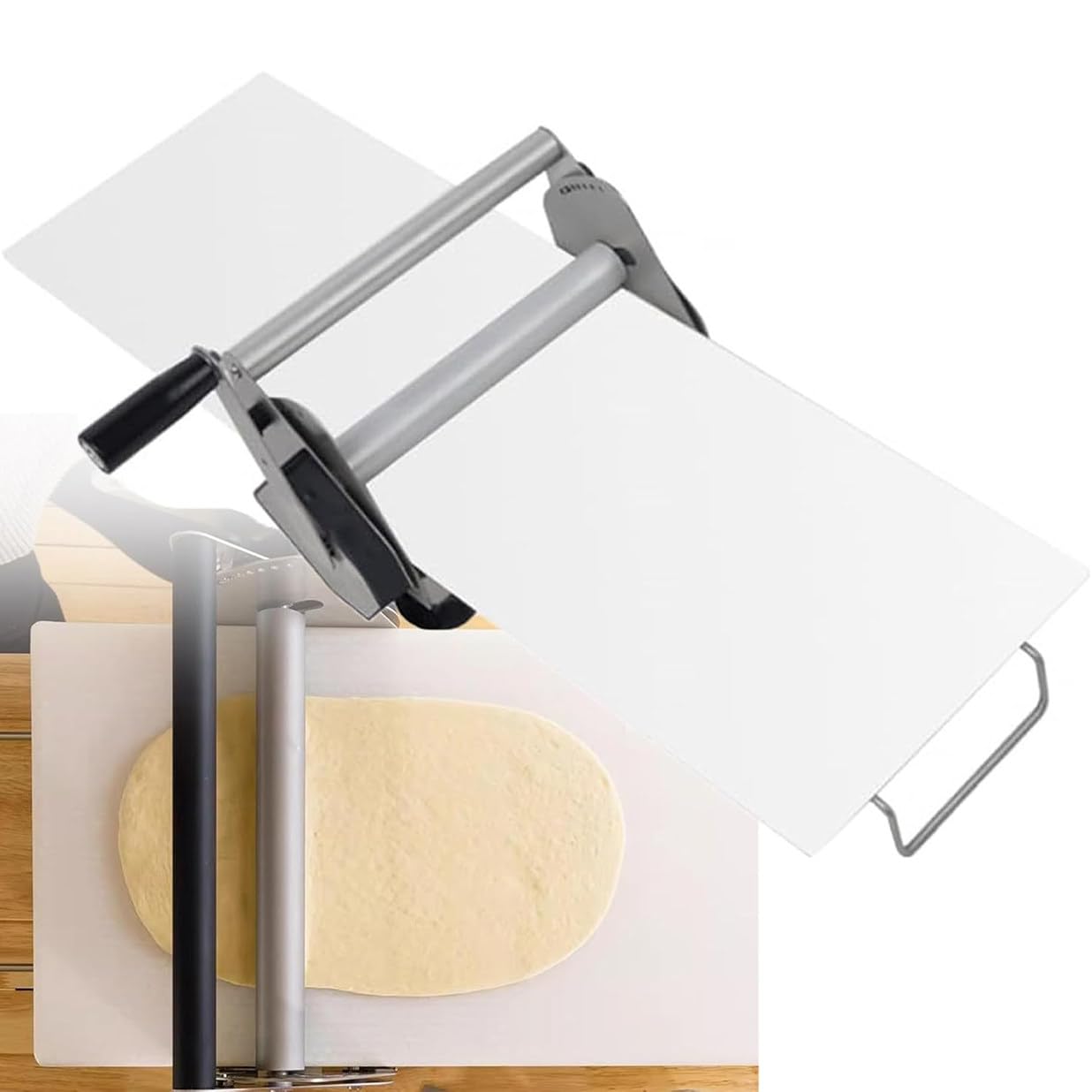 Faltbarer Teigausroller, Edelstahl Manueller Teigroller mit Einstellbarer Dicke für Bäckerei Blätterteig, Platzsparendes Design