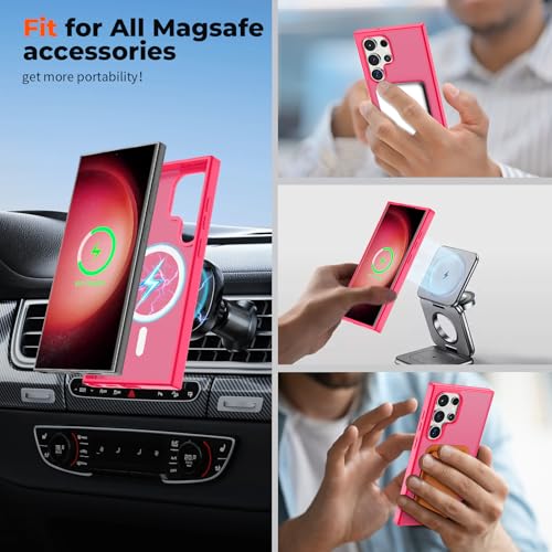 Image of SUPFINE Magnetic for Samsung Galaxy S23 Ultra Case, (Built-in Magnets) (Military Grade Drop Protection) Slim Translucent Shockproof Phone Case,Hot Pink