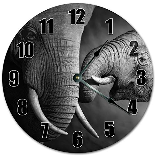 Reloj de Pared Analógico 10.5" Elefantes Mama y Bebé