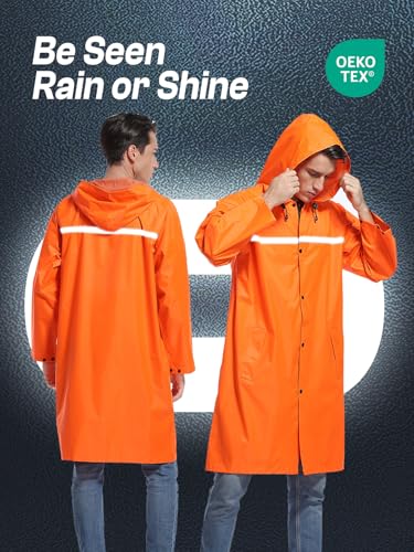Image of Mens Long Hooded Safety Rain Jacket Waterproof Emergency Raincoat Poncho
