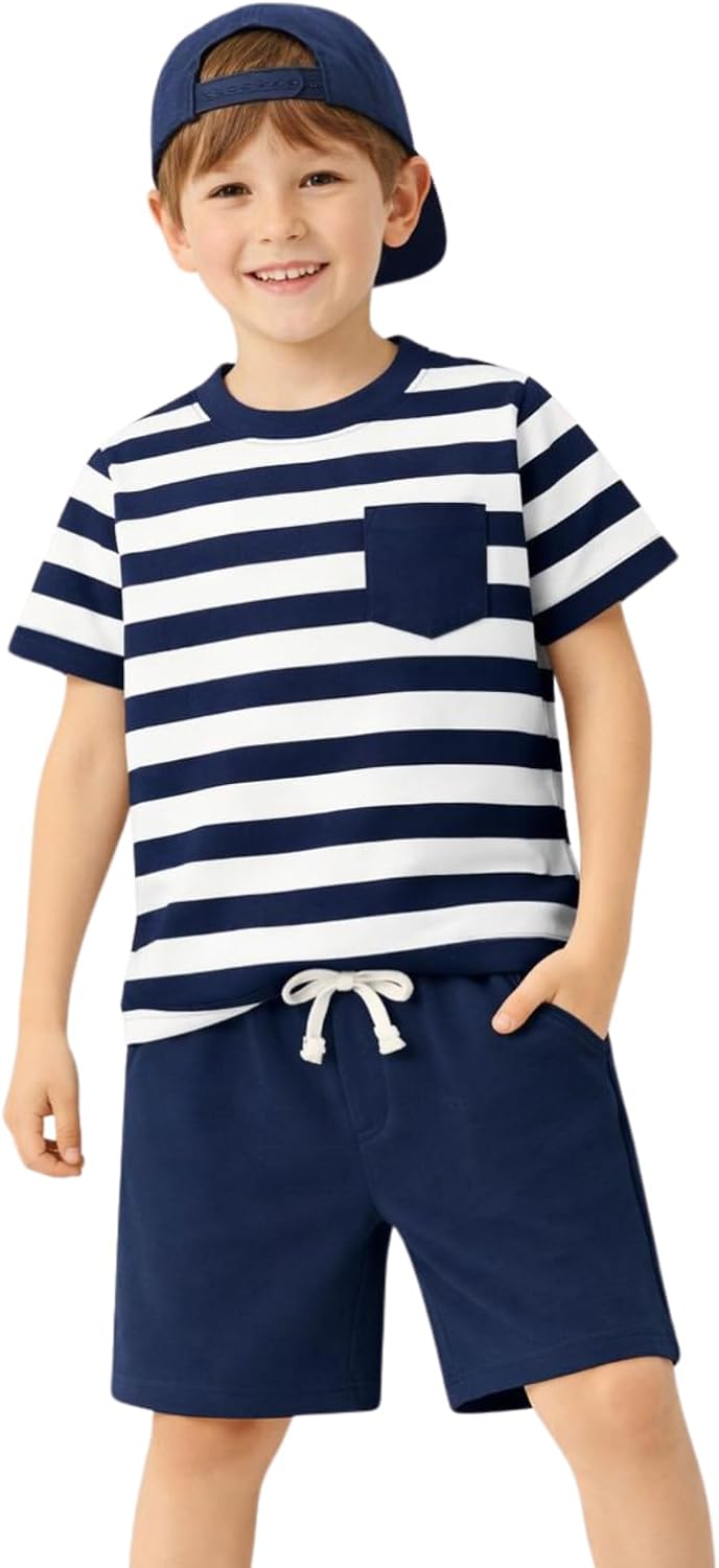 HILEELANG Boys Graphic Tee and Shorts Matching Set, Summer Clothes for Little Big Boys 4-13Y