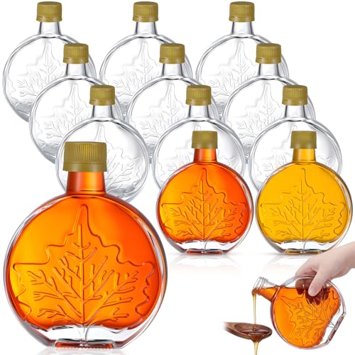 Potchen 12 Pack Glass Maple Syrup Bottles 8 oz Pure Maple Syrup Containers Leaf Shaped Glass Jars Ideal for Gifts and Kitchen Storage