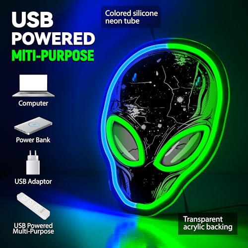 Image of Alien Neon Sign,Dimmable Alien LED Neon Signs for Wall Decor Bedroom Game Room Man Cave Party Decor, LED Light Sign Gifts for Teen Boy Room