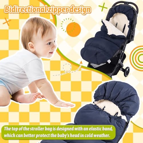 auvstar Waterproof &Thicken Universal Stroller Cover Winter,Stroller Footmuff Bunting Bag for Warm Strollers Muff,Stroller Accessories for Baby Sleeping Bag Winter Stroller Blanket (Blue) - 5