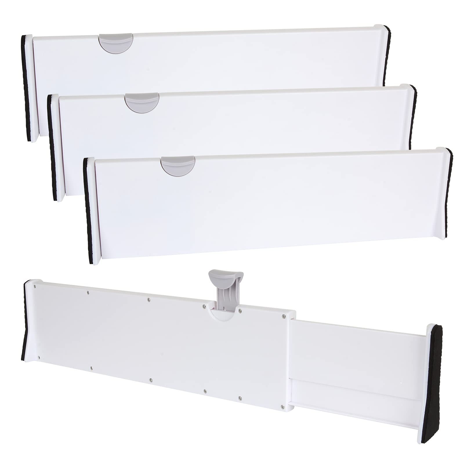 Senenqu White 4 Pack Adjustable Drawer Dividers 4" High, 15"-21" Expandable Drawer Organizer, Extendable Drawer Separators With Foam Edges For Kitchen Bedroom Drawer Storage